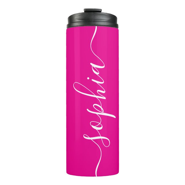 Garrafa Térmica Hot Pink White Script Custom Thermal Tumbler (Frente)