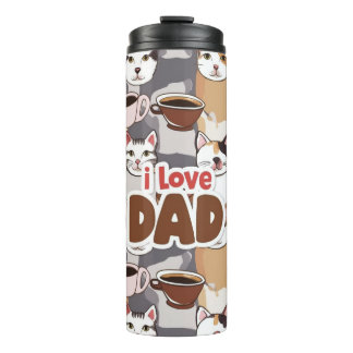 Garrafa Térmica "I Love Dad" Cat & Coffee Seamless Pattern - Fathe