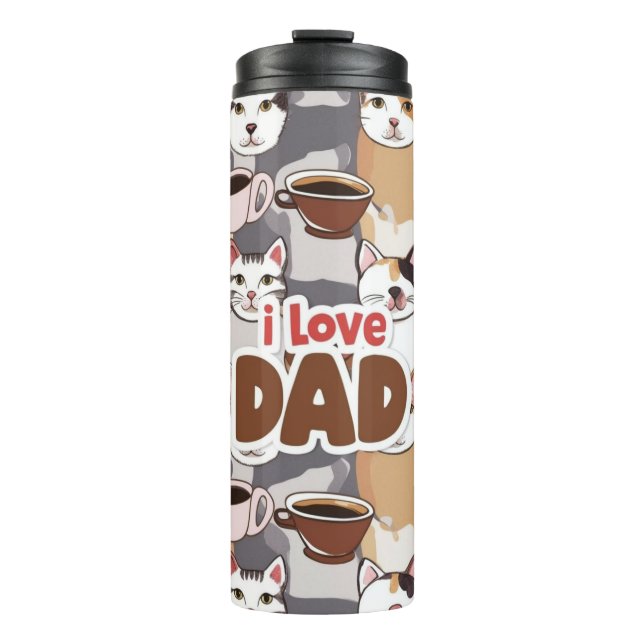 Garrafa Térmica "I Love Dad" Cat & Coffee Seamless Pattern - Fathe (Frente)