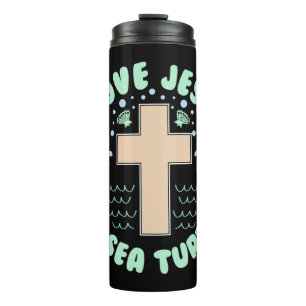 Garrafa Térmica I Love Jesus & Sea Turtles Christian Faith Cross B