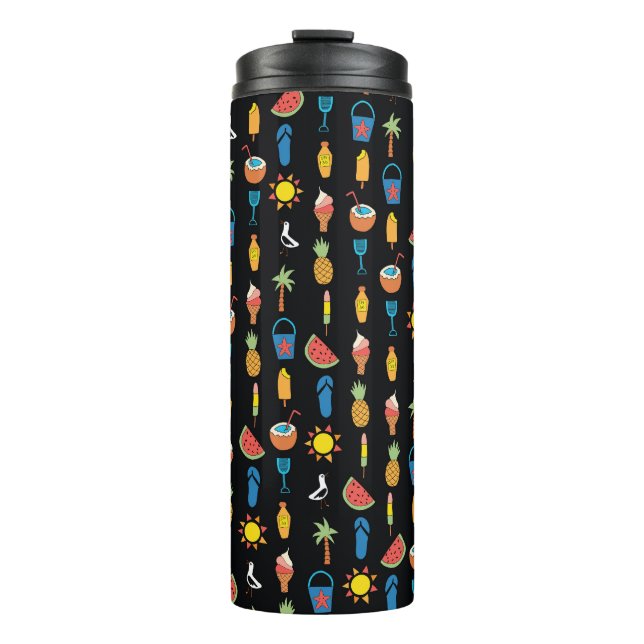 Garrafa Térmica Ícones de verão preto sem costura (Frente)