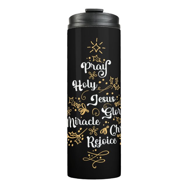 Garrafa Térmica Igreja de Natal Cristã Feriado Familiar de Árvore (Frente)