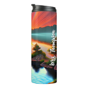 Garrafa Térmica Ilha Tropical Palm Tree Sunset Na Praia