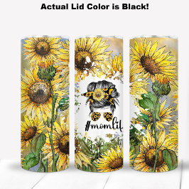 Garrafa Térmica Ilustração Artística de Girassóis com #Momlife