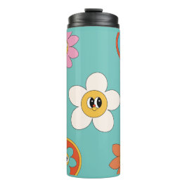 Garrafa Térmica ilustração cor-de-rosa com tumbler de flores retró