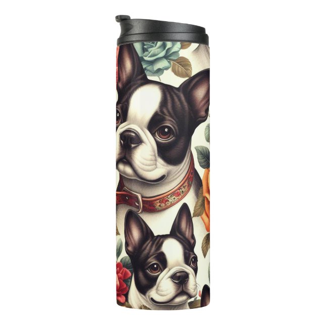 Garrafa Térmica Ilustração Cute Boston Terrier (Rotação à direita)
