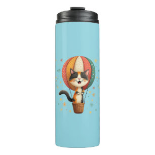 Garrafa Térmica Ilustração da Aventura Celestial do Gato Calico Al