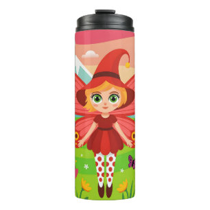 Garrafa Térmica Ilustração da Fada Borboleta em Floresta Caprichos