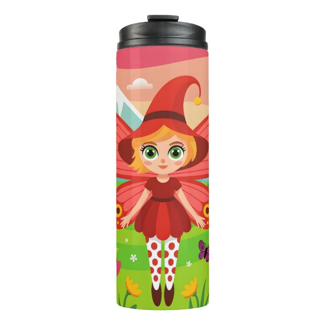 Garrafa Térmica Ilustração da Fada Borboleta em Floresta Caprichos (Frente)