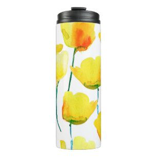 Garrafa Térmica Ilustração das tulipas em aquarelas. Padrões se