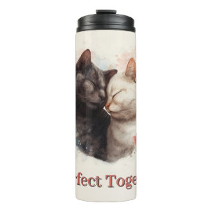 Garrafa Térmica Ilustração de Aquarela de Dois Gatos Nuzzling