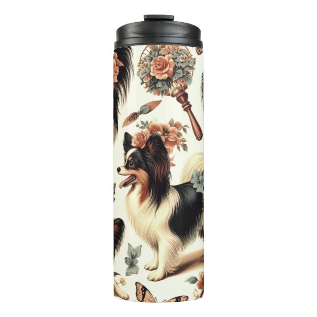 Garrafa Térmica Ilustração de Cachorro Cachorro Cachorro Papillon (Frente)