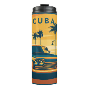 Garrafa Térmica Ilustração de Carro Cuba de Nome Personalizado