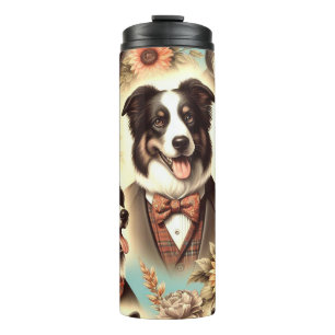 Garrafa Térmica Ilustração de Collie de Borda Vintage