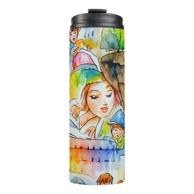 Garrafa Térmica Ilustração de Contorno de Fadas Quimáticas (Frente)