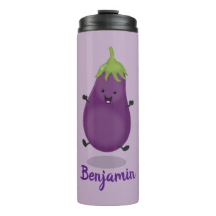 Garrafa Térmica Ilustração de desenho animado de beringela feliz