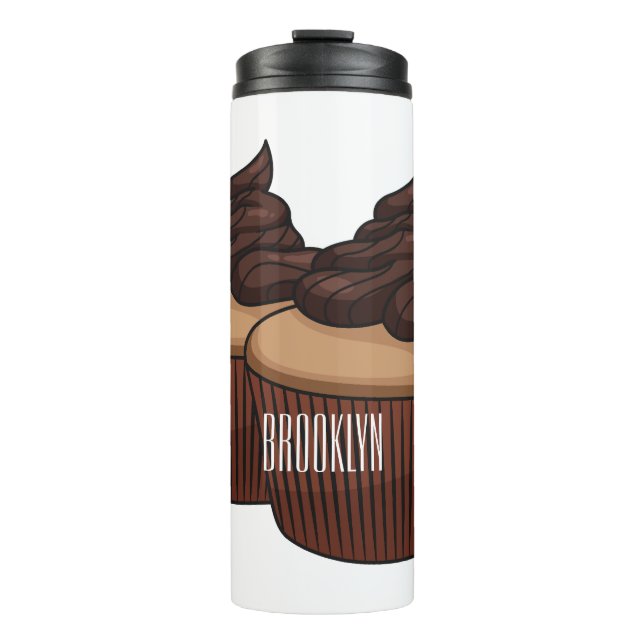 Garrafa Térmica ilustração de desenho animado de cupcake (Frente)