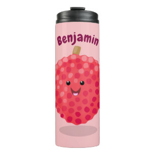 Garrafa Térmica Ilustração de desenho animado de litchia rosa fofo