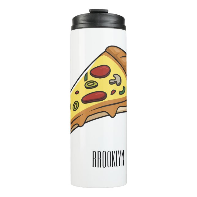 Garrafa Térmica Ilustração de desenho animado de pizza (Frente)