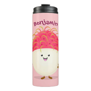 Garrafa Térmica Ilustração de desenho animado de rambutan rosa fof