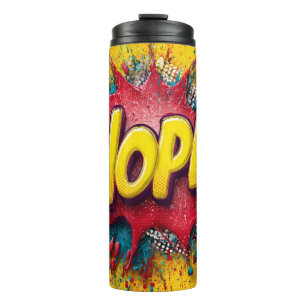 Garrafa Térmica Ilustração de Pop Art com 'NÃO' em Amarelo Intenso
