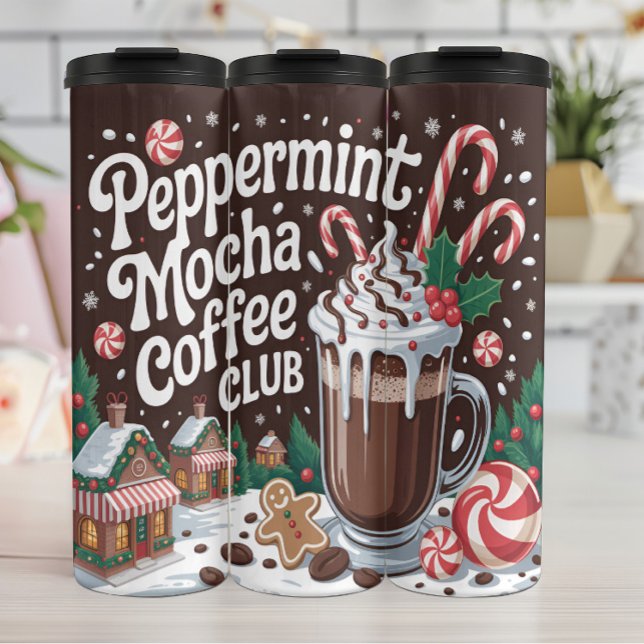 Garrafa Térmica Ilustração do Clube de Café Peppermint Mocha (Criador carregado)