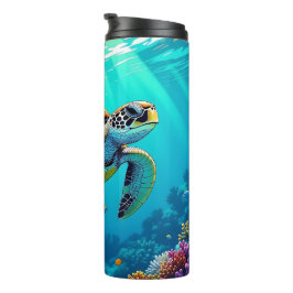 Garrafa Térmica Ilustração do Oceano Vibrante da Tartaruga Marítim