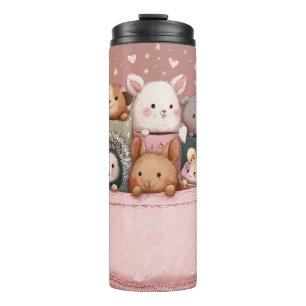 Garrafa Térmica Ilustração em Aquarela de Animais Kawaii Fofos