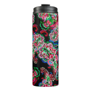 Garrafa Térmica Ilustração floral de paisley de coloração aquo