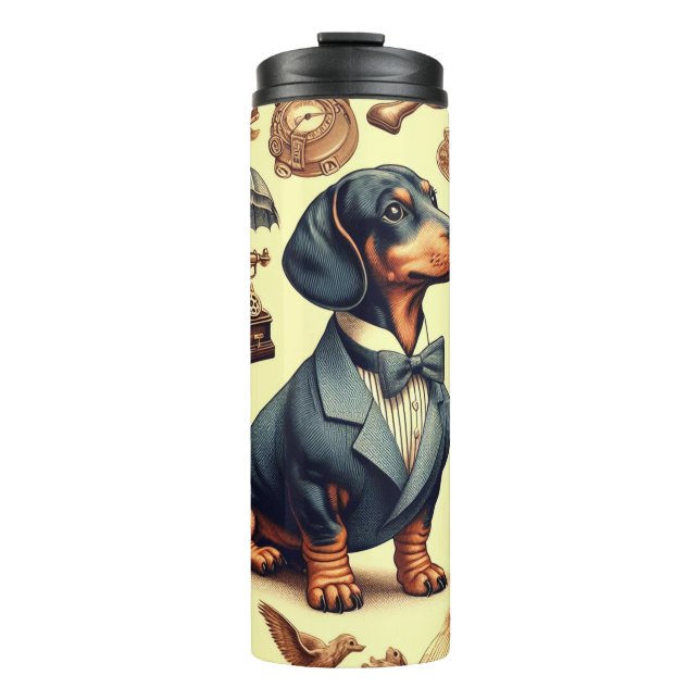 Garrafa Térmica Ilustração Vintage Dachshund (Frente)