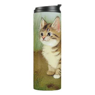 Garrafa Térmica Ilustração Vintage Kitten com Flores