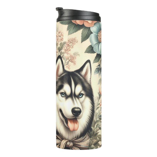 Garrafa Térmica Ilustração Vintage Siberian Husky (Rotação à direita)