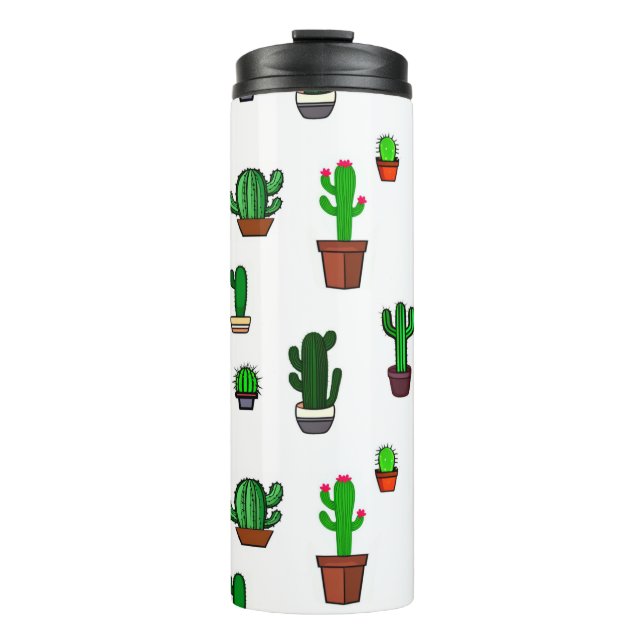Garrafa Térmica Ilustrações de Cactus Fofo Padrão Branco (Frente)
