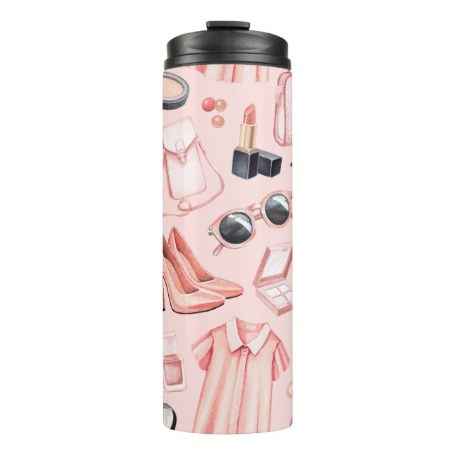 Garrafa Térmica Ilustrações de moda. Padrão sem costura (Frente)