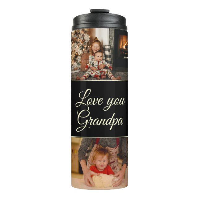 Garrafa Térmica Imagem do Monograma Moderno Negro Te Ama Vovô (Frente)