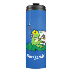 Garrafa Térmica Imagem engraçada de desenho animado do sapo verde