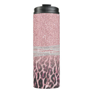 Garrafa Térmica Imagem Luminosa Cinzenta Cor-de-Rosa com Leopardo 
