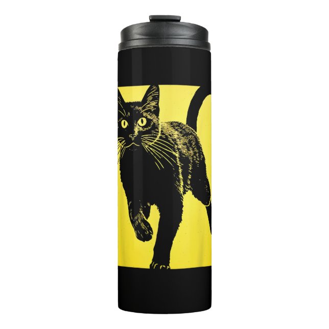 Garrafa Térmica Impressão Amarelo de Gato Negro (Frente)