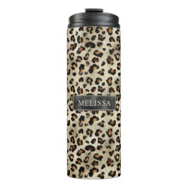 Garrafa Térmica Impressão Animal Leopardo Com Folha Falsa Preta E 