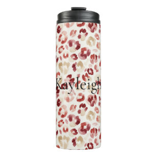 Garrafa Térmica Impressão Animal Leopardo Creme Vermelho