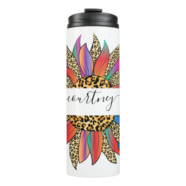 Garrafa Térmica Impressão arco-íris e leopardo personalizada (Frente)