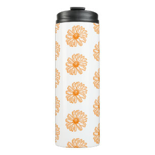 Garrafa Térmica Impressão de Flor Laranja Daisy, Padrão Floral V