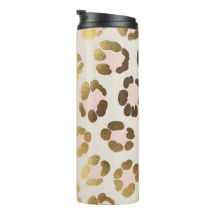 Garrafa Térmica Impressão de leopardo dourada e pastel rosa Chic A
