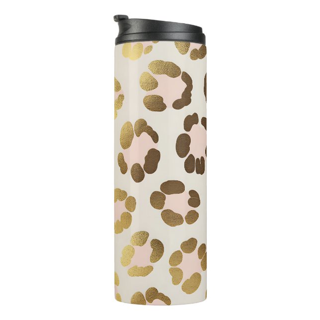Garrafa Térmica Impressão de leopardo dourada e pastel rosa Chic A (Rotação à direita)