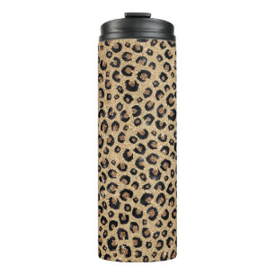 Garrafa Térmica Impressão de Leopardo Negro brilhante Dourado Ele