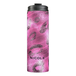 Garrafa Térmica Impressão de manchas de leopardo oncinado rosa e p