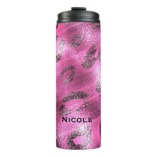 Garrafa Térmica Impressão de manchas de leopardo oncinado rosa e p