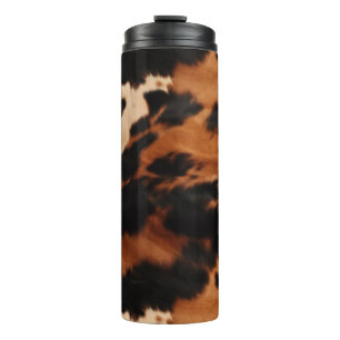 Garrafa Térmica Impressão de Vaca Falsa Marrom Preto Creme