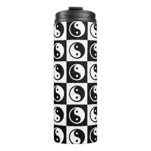Garrafa Térmica Impressão do bloco Zen Yin-yang, branco preto, mar