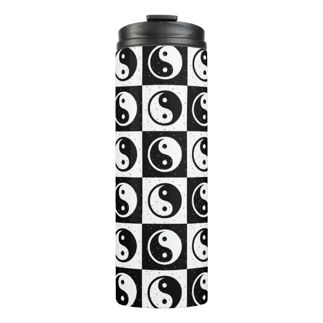 Garrafa Térmica Impressão do bloco Zen Yin-yang, branco preto, mar (Frente)